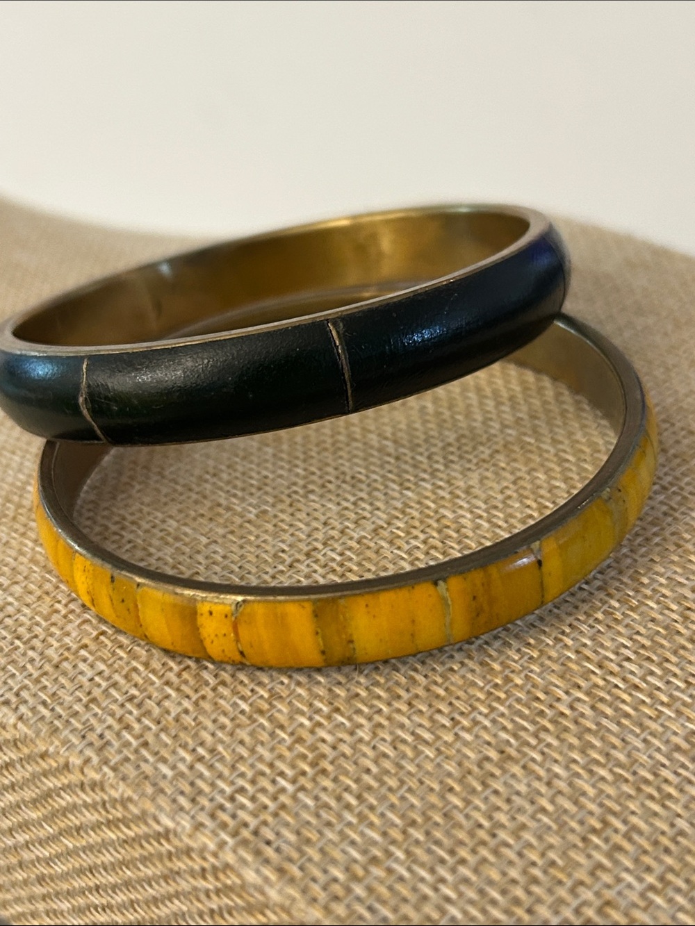 Vintage Yellow and black Bangle Bracelets brass interiors